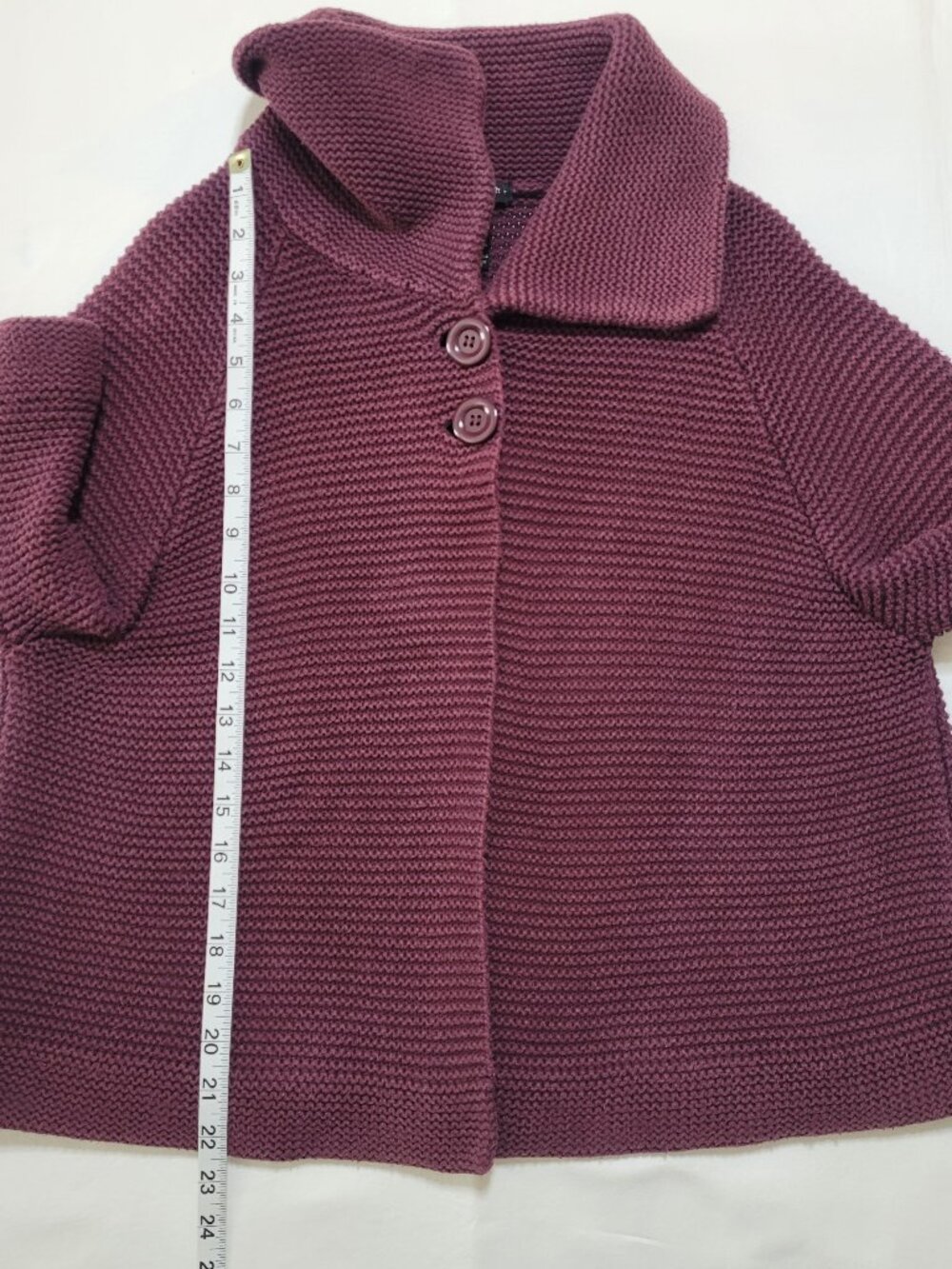 Apostrophe Burgundy Textured Knit Swing Cardigan Sweater 3/4 Sleeve XL Y2K - Picture 6 of 8